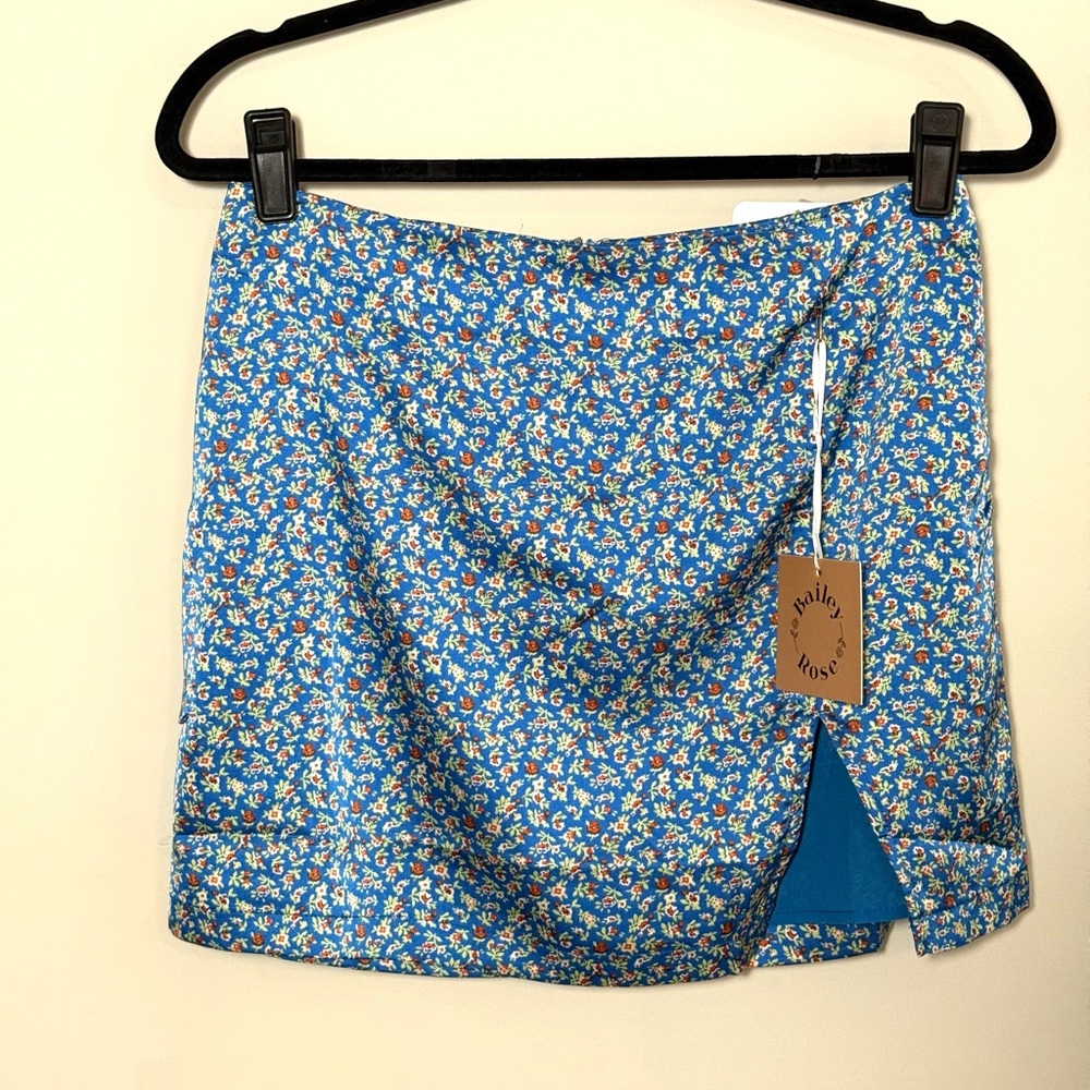 Blue Floral Mini High-Waisted Mini Skirt
